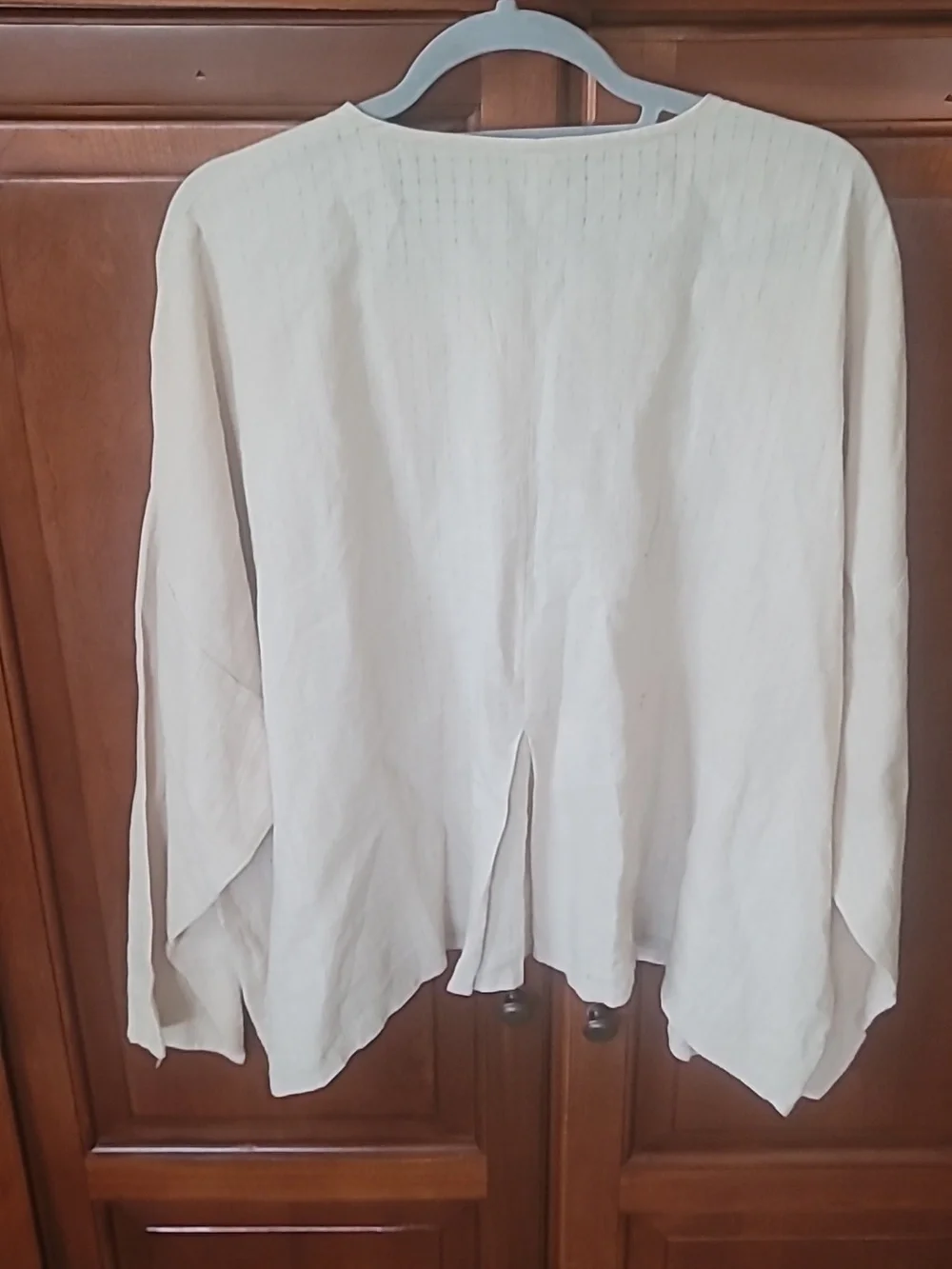 Eileen Fisher Cream Button-Front Irish Linen Lagenlook Top L - Picture 6 of 11